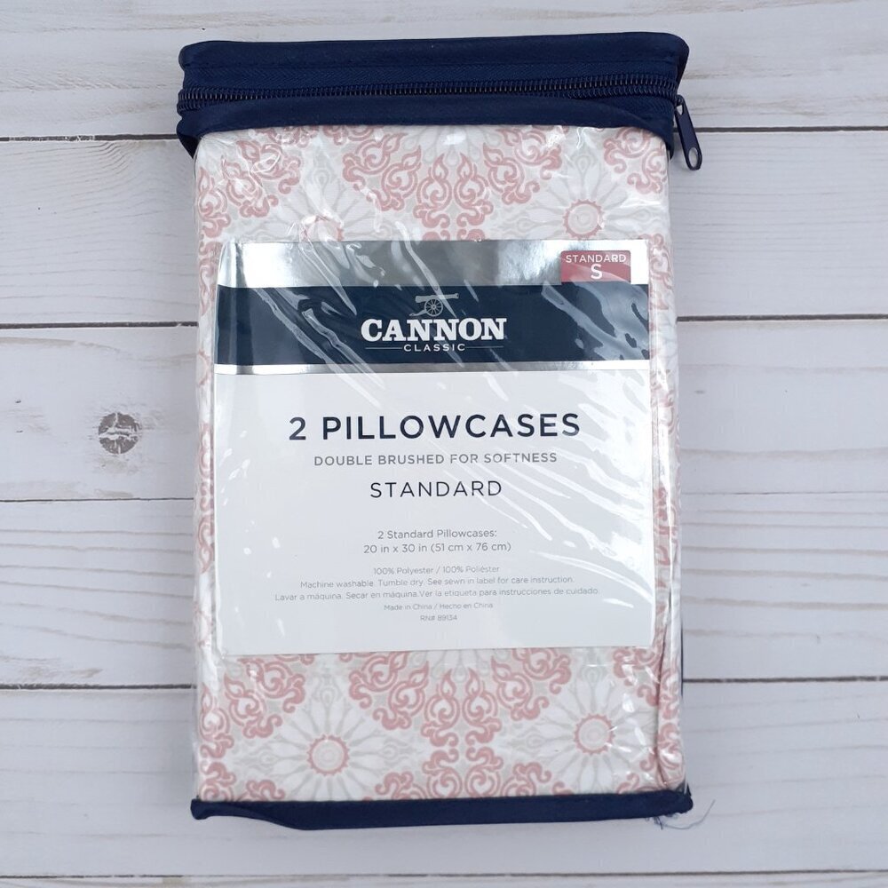 Cannon Pillow Cases Standard Medallions Set of 2 Coral Gray - Picture 2 of 3